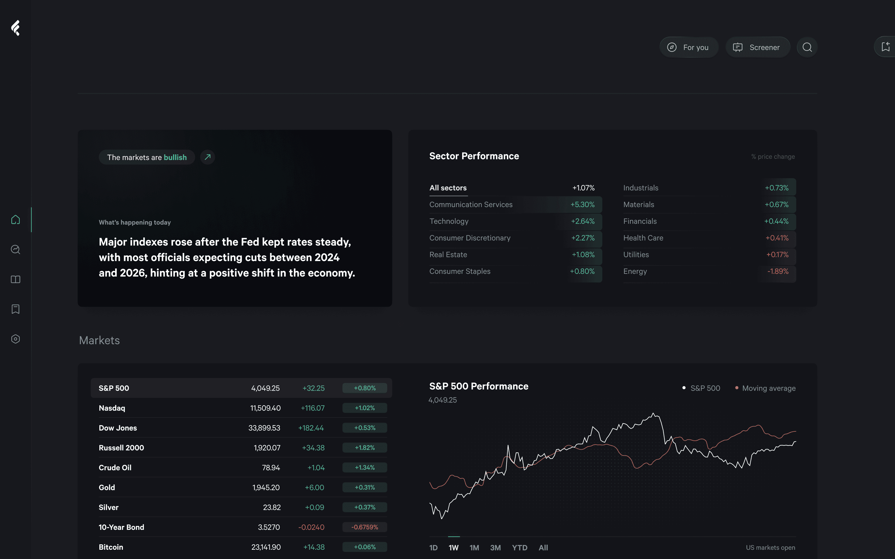 A screenshot of Fey's dashboard